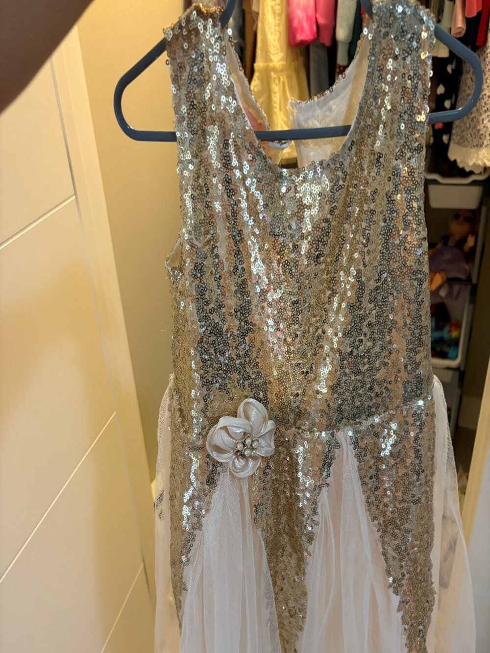 Elegant Gold Sequin & White Tulle Party Dress | Flower Girl | Special Occasion